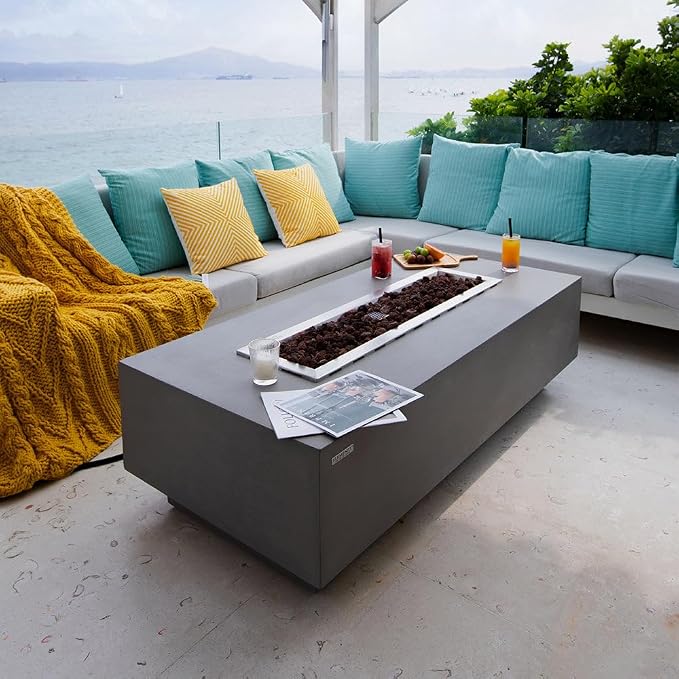 Granville Concrete Fire Pit 60" x 27" Outdoor Patio Firepit Includes Lava Rocks - Image 6