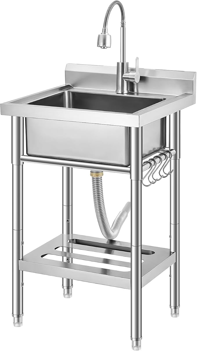 Stainless Steel Utility Sink, Free Standing Single Bowl Kitchen Sink, by Unknown
