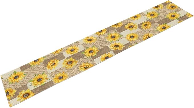 Farmhouse Sunflower Table Runner, Rustic Vintage Linen Patchwork Summer Yellow - Image 7