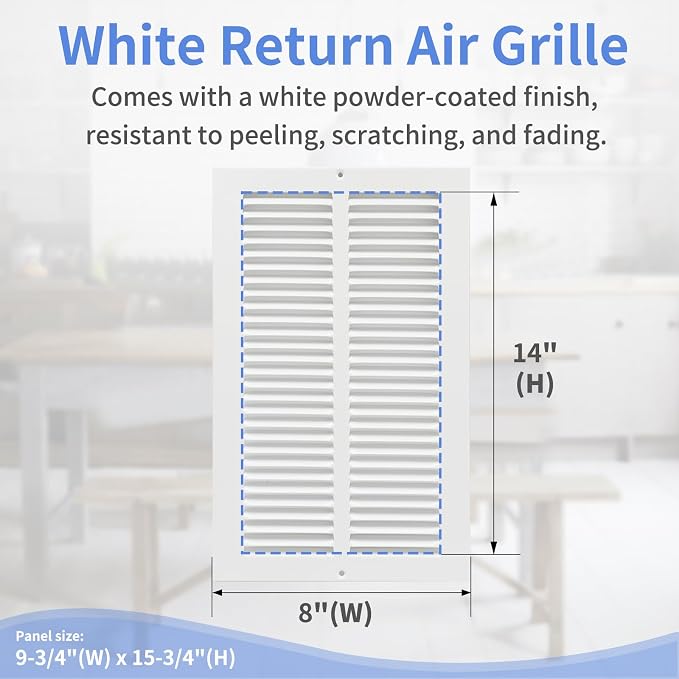 8"W x 14"H Steel Return Air Grille, Air Return Vent Cover - Image 3