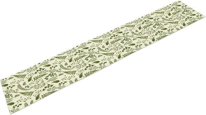 Green Leaves Table Runner, Spring Summer Herbs Botanical Natural Plants Print - Image 2