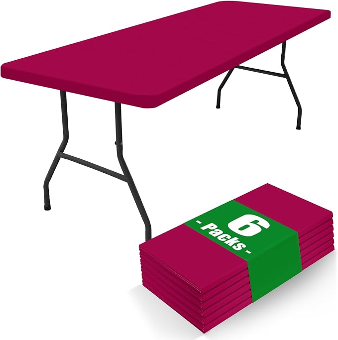 Spandex 6 Foot Rectangle Table Cloth 6 Pack, Elastic Fitted Tablecloths by Moosfor