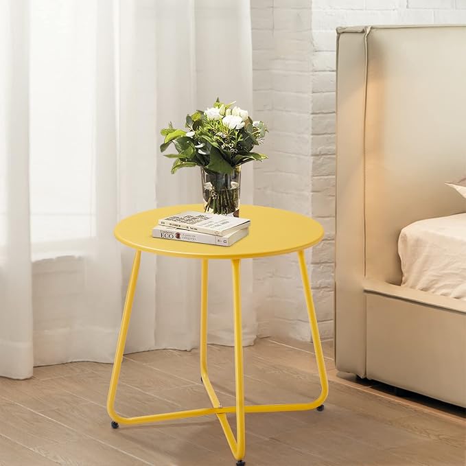 Patio Small Outdoor Side Table Waterproof Round Metal Steel Side Table Weather - Image 2