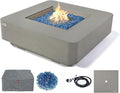 Elementi+ | Lucerne Gas Fire Pit Cast Concrete 42" Square Fire Table, Outdoor by AMSFireplaceInc