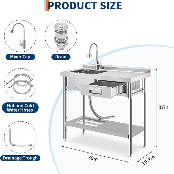 Freestanding Stainless Steel Utility Sink - Image 2