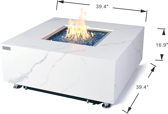 Elementi+ | Bianco Gas Fire Pit | Marble Porcelain & Metal Frame | 40" Square - Image 2