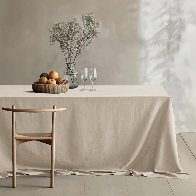 MIULEE Natural Linen Cotton Blend Tablecloth Rectangle, Luxury Waterproof Stain - Image 3