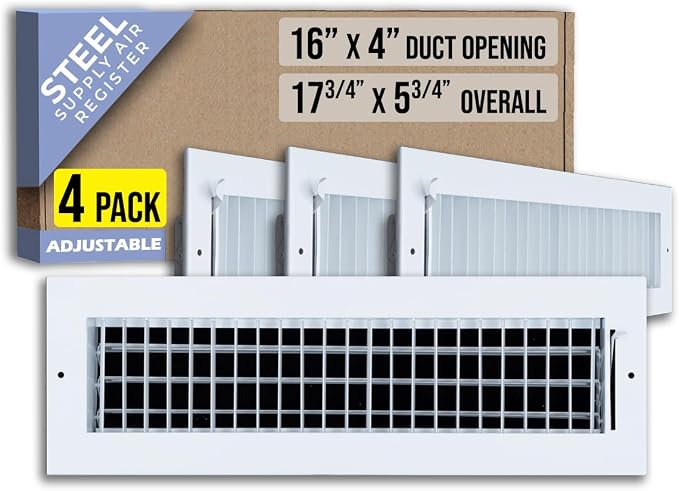 Fits 16x4 Duct Opening Steel Adjustable Air Supply Grille by Handua | Register by Handua