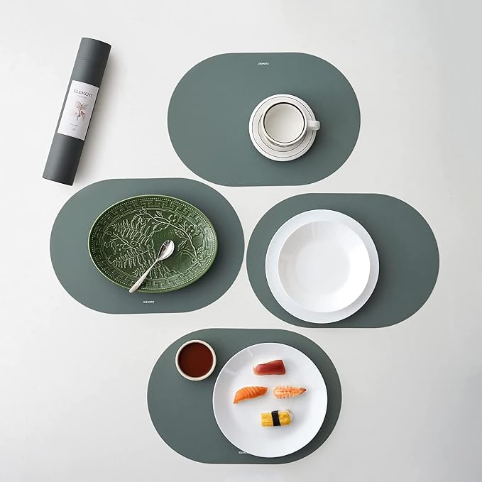 Sage Green Oval Silicone Placemats Set of 4 – Heat Resistant, Waterproof by Unknown