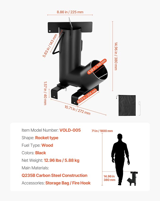 VEVOR Camping Rocket Stove, Wood Burning Portable Rocket Stove - Image 7