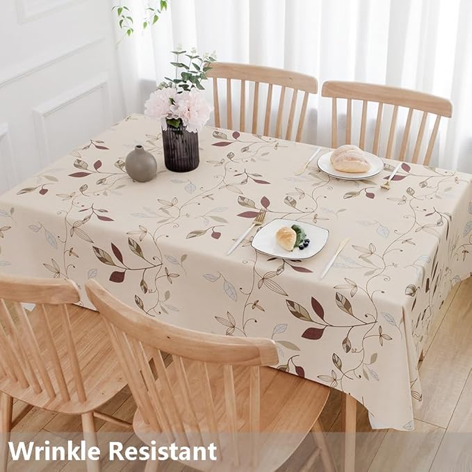 TruDelve Heavy Duty Vinyl Tablecloth Beige Plastic Table Cloth Waterproof - Image 3