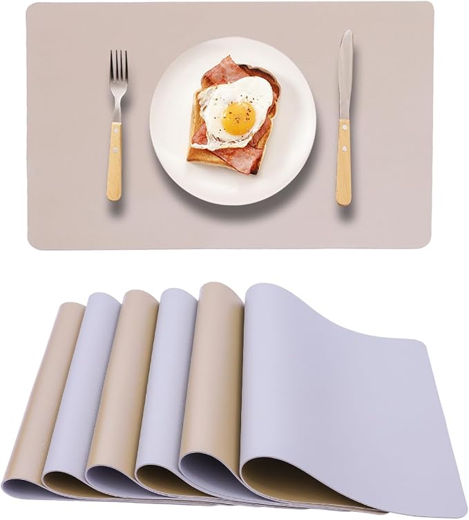 PU Placemats Set of 6 Reversible, Waterproof Faux Leather Placemat by Unknown