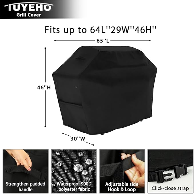 Tuyeho Grill Cover 65 x 30 x 46 inch, 900D Heavy Duty Gas BBQ Cover w/Side - Image 3