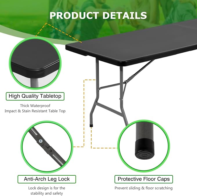 BestOffice 8 FT Picnic Table Folding Table Camping Plastic Table Fold Up Table - Image 7