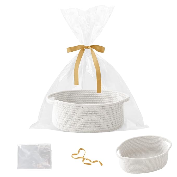 Gift Basket with Gift Bag and Ribbons, Small Rope Woven Shelf Storage, Baskets by HZFTJOY