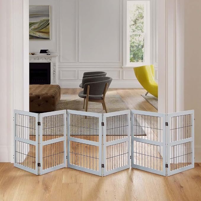unipaws 132" Extra Wide Dog Gate, 31.5” Height Free Standing Tall Pet Fence - Image 2