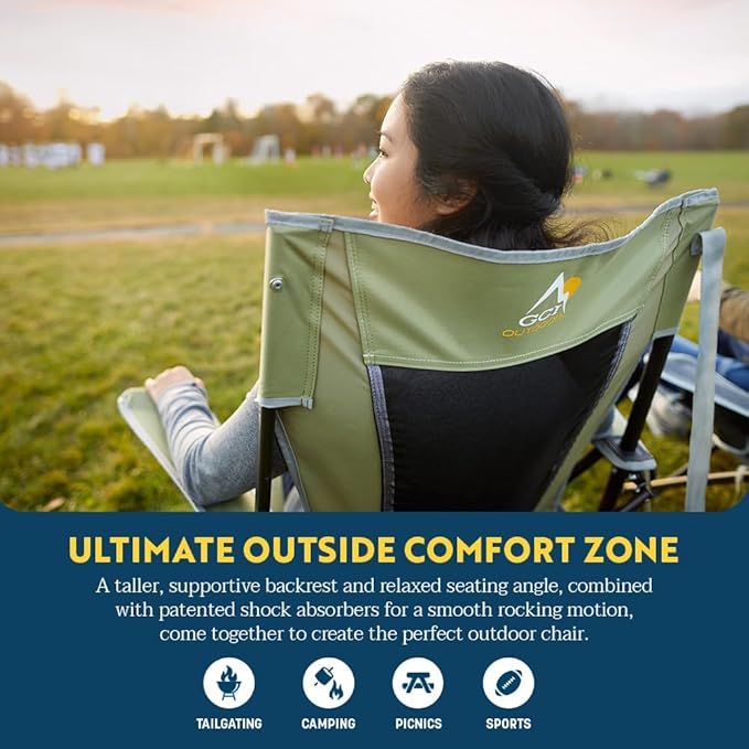 Rocking Camping Chair in Loden Green with Steel Frame and 250 lb Capacity