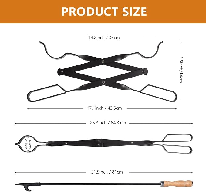 Heavy Duty 32” Long Fireplace Fire Pit Campfire Poker Stick and 26” Fireplace - Image 6
