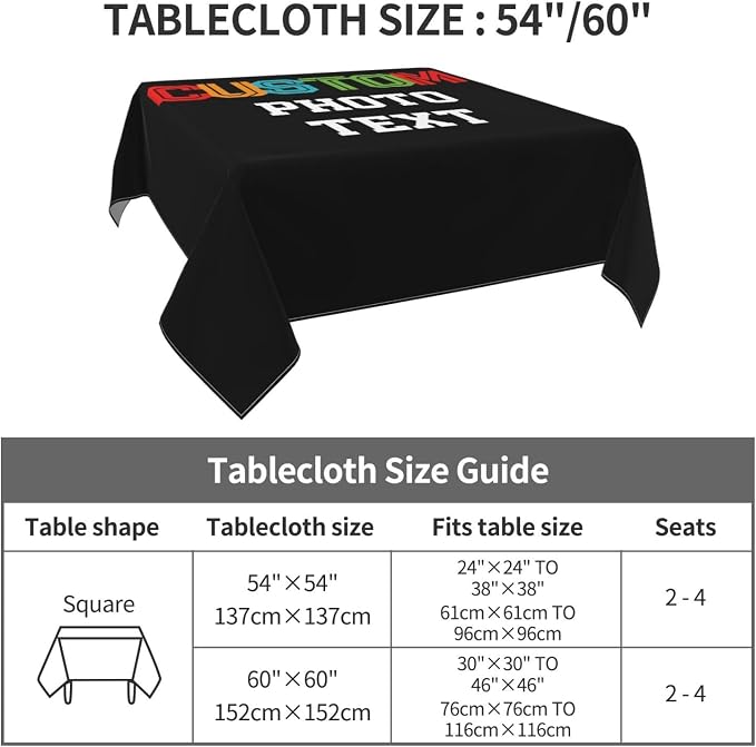 Custom Square Tablecloth, Design Your Logo Text Photo, Personalized Oil Proof - Image 2