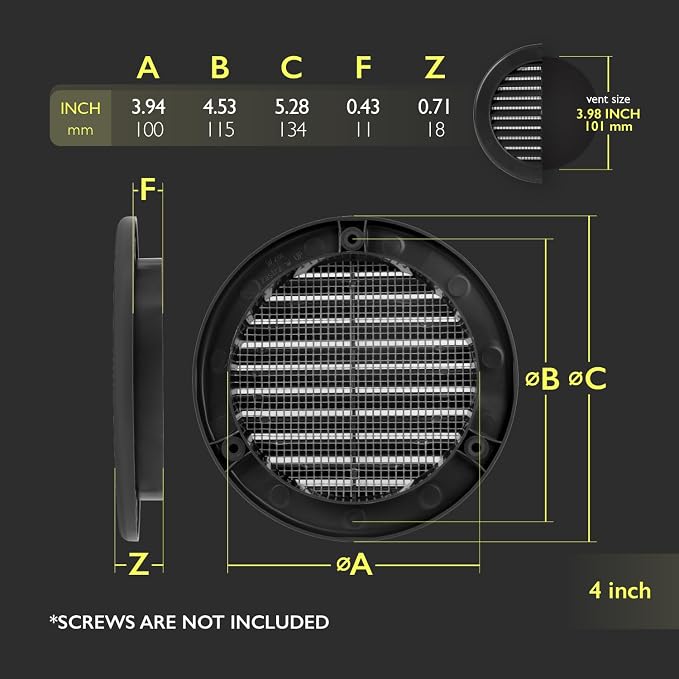 4 Inch Black Air Vent Cover – Pack of 10 – Plastic Round Air Vent Grill Cover - Image 2