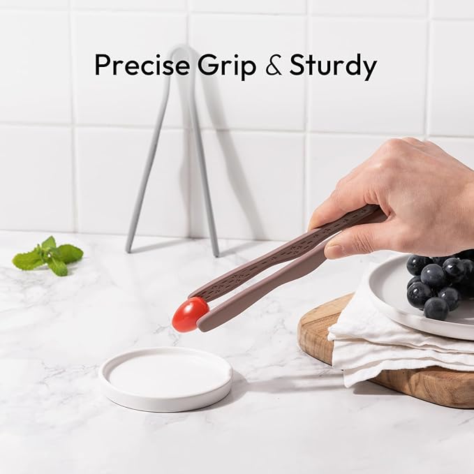 Tongs: 7 Inch Silicone Non-Scratch Mini Tongs in Cocoa