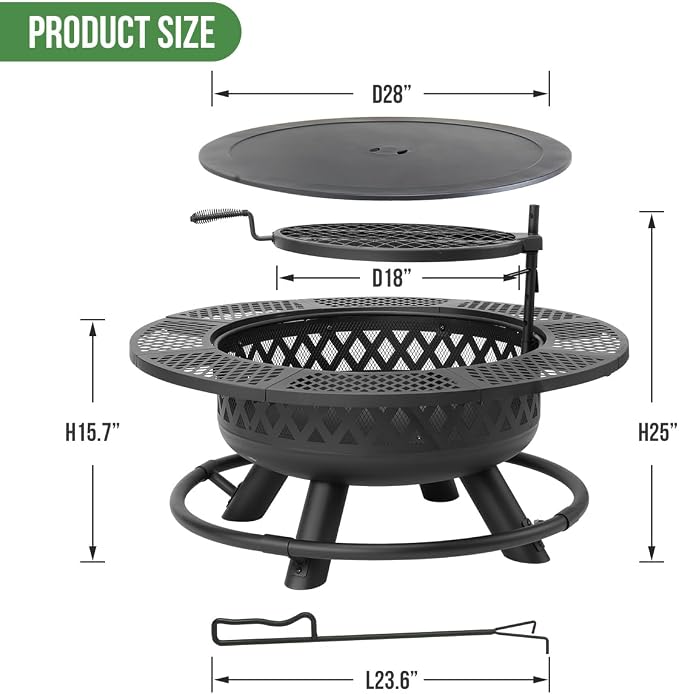 42 Inch Outdoor Fire Pit with Grill, Large Firepit Table - Image 6