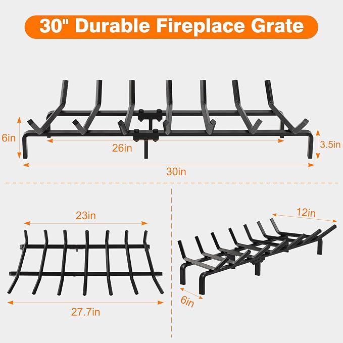 FEED GARDEN Fireplace Grate 30 inch Heavy Duty Fireplace Log Holder, 1/2" Solid - Image 3
