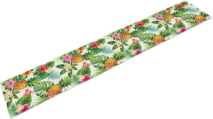 Summer Pineapple Table Runner, Tropical Palm Leaves Flowers Fruit Table Runner - Image 7