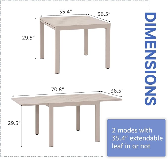 Soleil Jardin Aluminum Patio Extendable Dining Table, Adjustable Indoor Outdoor - Image 3