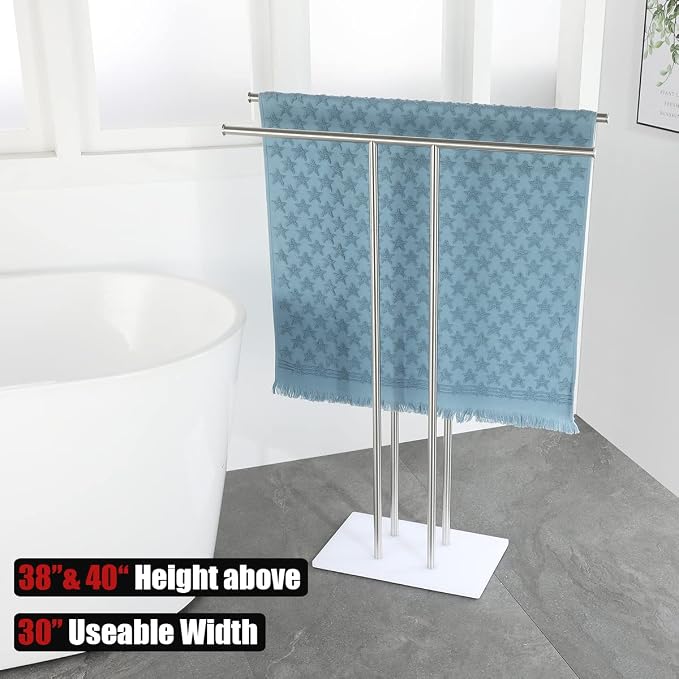 JQK Bath Towel Holder Stand Brushed, 30 Inch Free Standing Double Towel Rack - Image 3