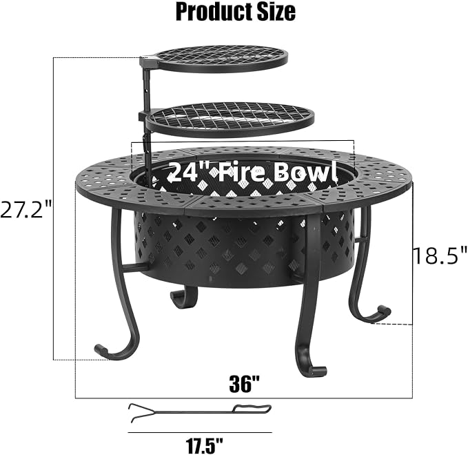 36 Inch Fire Pit with 2 BBQ Grills, Wood Burning Fire Pits - Image 6