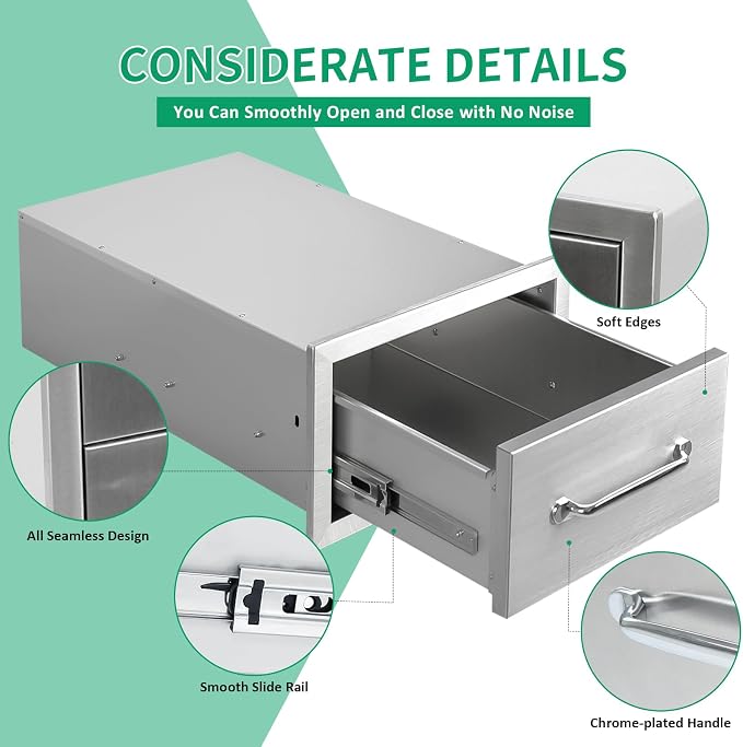 Outdoor Kitchen Drawers 14" W x 8.5" H x 23" D Stainless Steel Single Drawers - Image 4