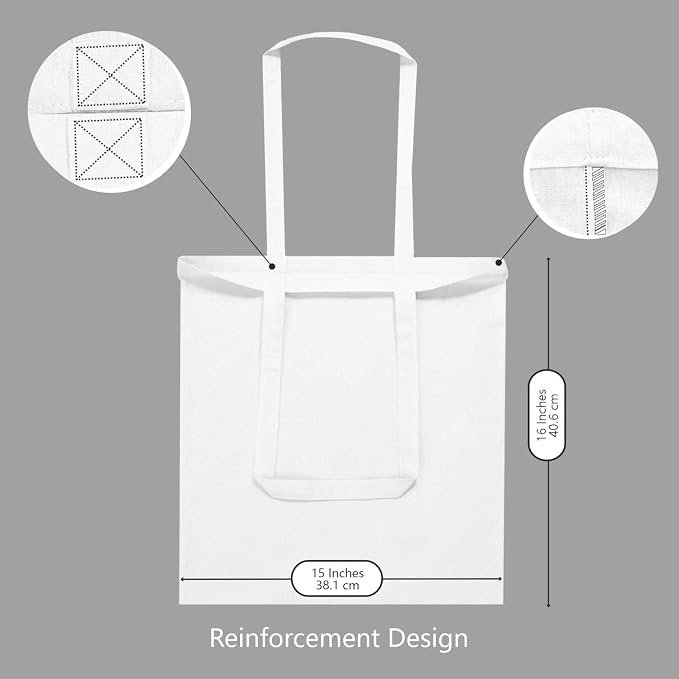 TOPDesign 24-Pack Economical 16"x15" White Cotton Tote Bag, Lightweight Medium - Image 5