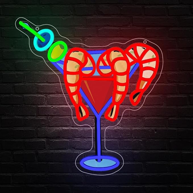 Cocktails Drinks Neon Signs for Wall Decor, Shrimp LED Neon Sign for Cocktails by Unknown