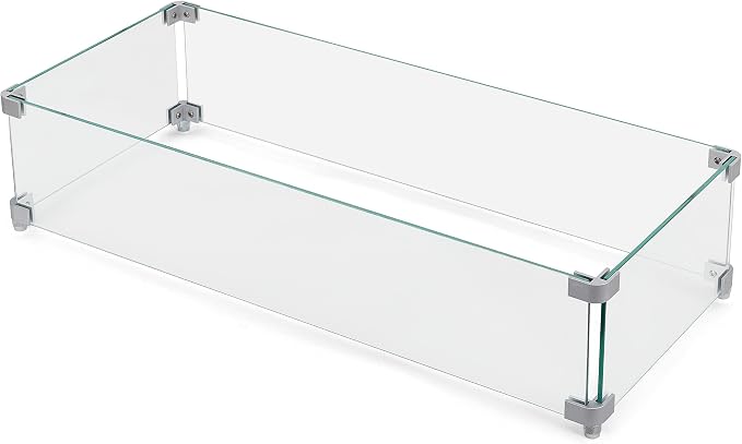 NUU GARDEN 27.6'' x 11.7'' x 6.5" Rectangular Fire Pit Wind Guard, Transparent by NUUGARDENCORPORATION
