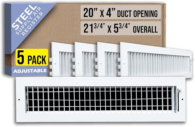Fits 20x4 Duct Opening Steel Adjustable Air Supply Grille by Handua | Register by Handua