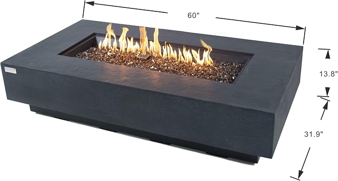 Elementi+ | Positano Gas Fire Pit Cast Concrete 60" Rectangular Fire Table - Image 2