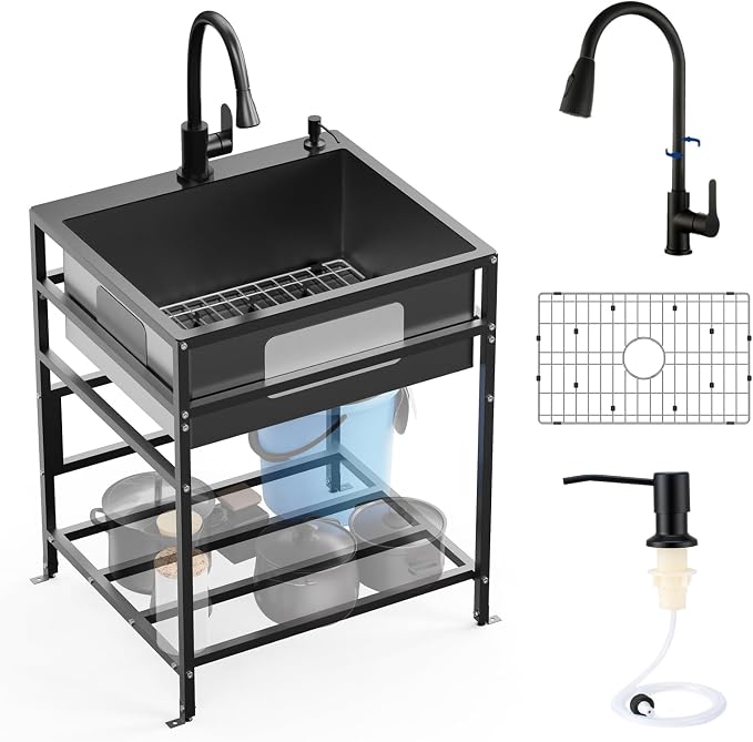 Black 25x22 Inch Freestanding Utility Sink-Stainless Steel Laundry Sink by FAUENPEEY