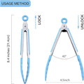 Tongs – 7-Inch Mini Stainless Steel Tongs with Silicone Heads, Blue