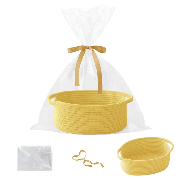 Gift Basket with Gift Bag and Ribbons, Small Rope Woven Shelf Storage, Baskets by HZFTJOY