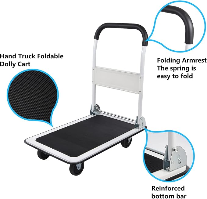 LEADALLWAY Foldable Push Cart Platform Cart 330lbs Capacity 4 Wheels - Image 3