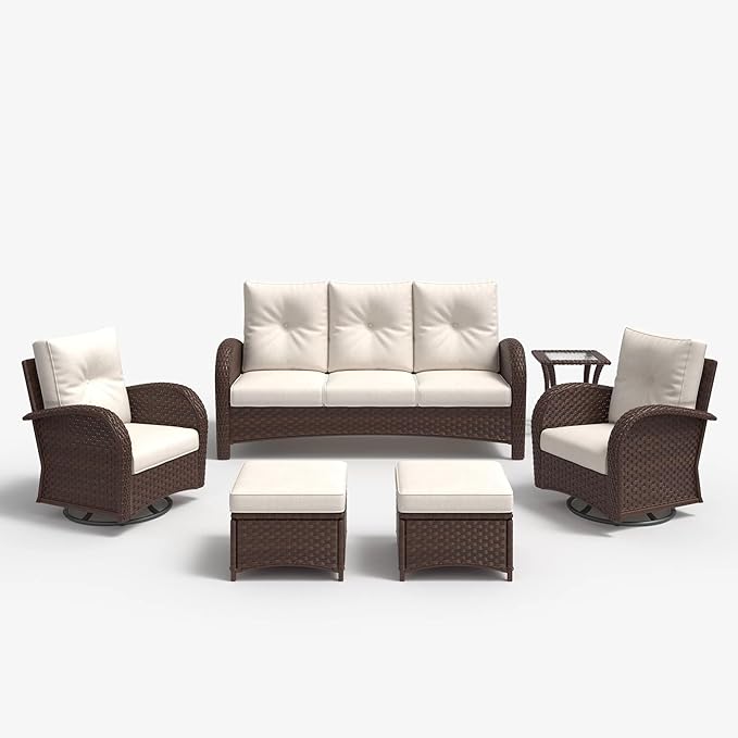 LayinSun 6 Pieces Outdoor Patio Furniture Set, Rattan Wicker Sectional Swivel - Image 2