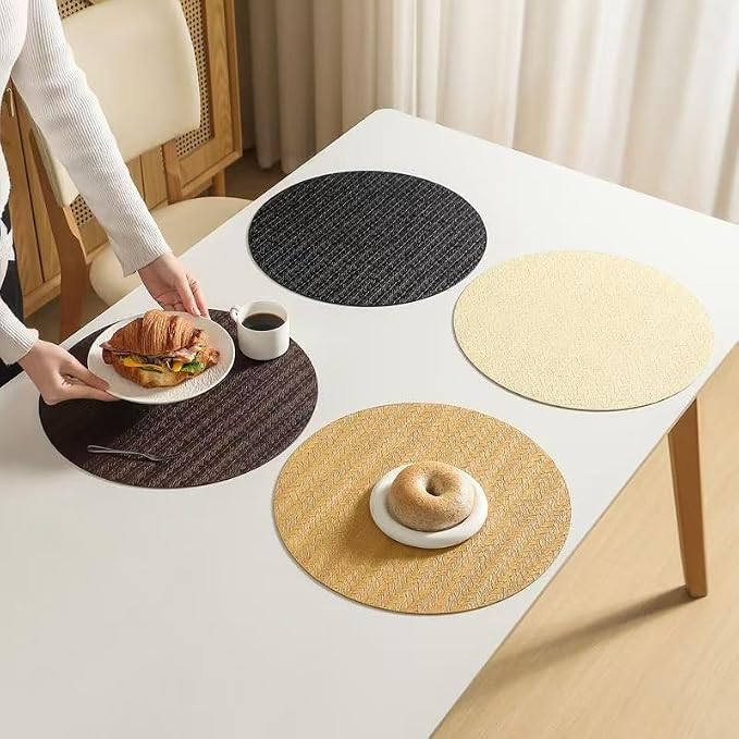 PIGCHCY Round 15" Water-Resistant Placemats Set of 6, Premium Faux Leather - Image 7
