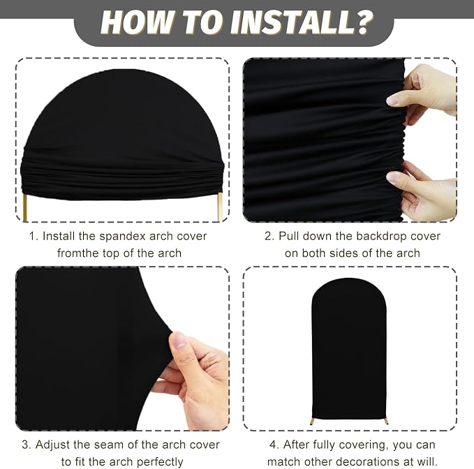 MODFUNS Black Arch Cover 5ft 6ft 7ft Wedding Arch Cover Set of 3 Round Top Arch - Image 4