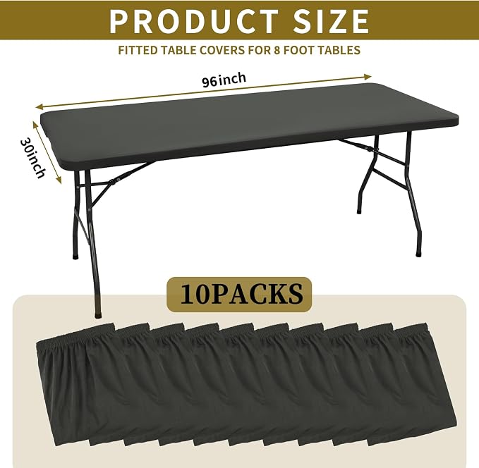 10 Pack Stretch Fabric Table Top Cap Cover, fits 8' Tables, Spandex Table - Image 2