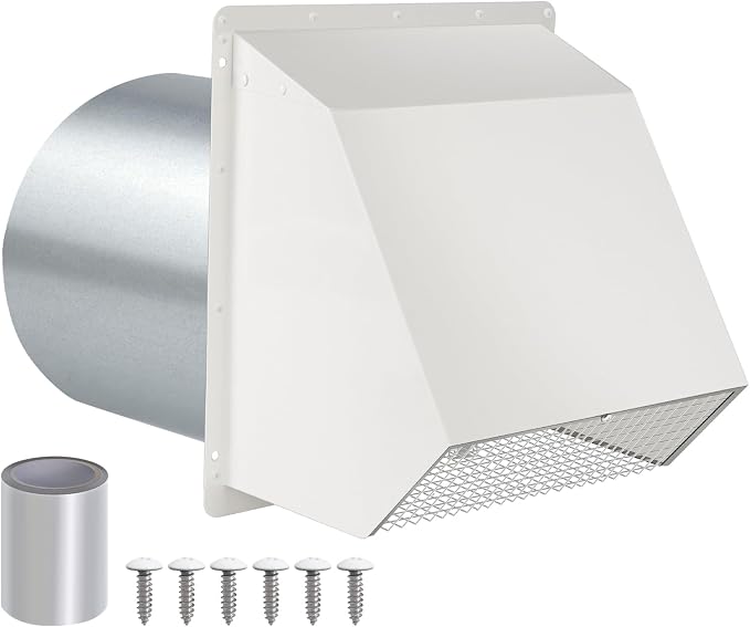 6 Inch Hooded Wall Vent with Screen and Damper, Wall Exhaust Vent Cover Cap by JYINCPED