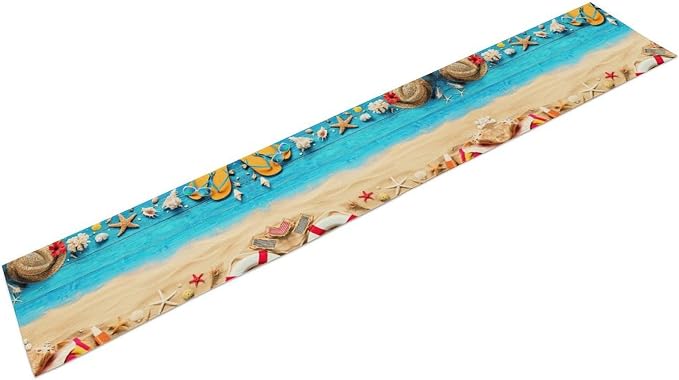 Summer Coastal Table Runner, Nautical Starfish Beach Seashell Ocean Retro - Image 6