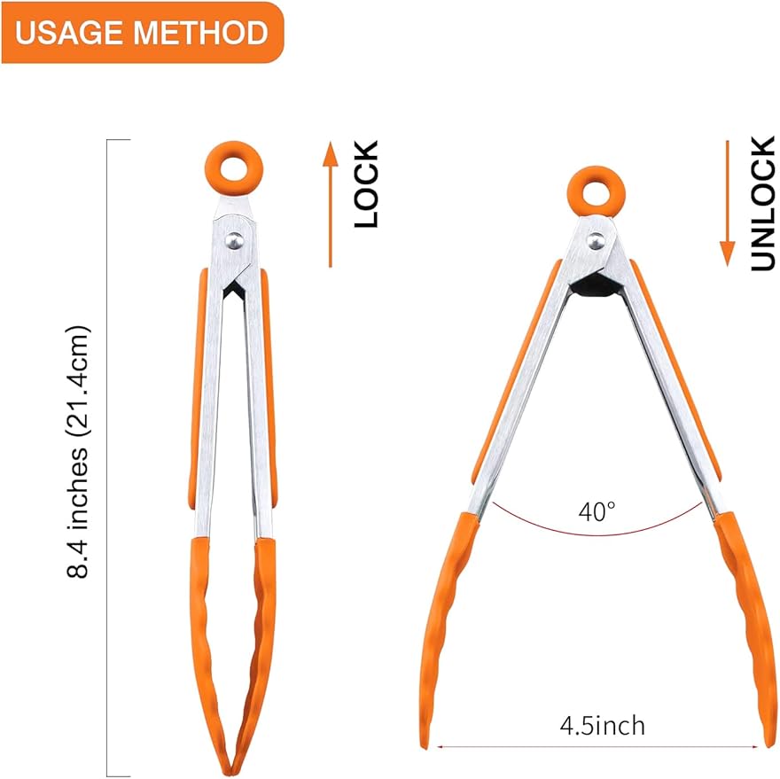 BBQ Tongs with Silicone Tips, 7 Inch Stainless Steel, Set of 3