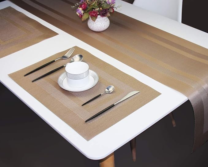 PIGCHCY Placemats with Matching Table Runner, Heat Resistant Vinyl Woven - Image 6