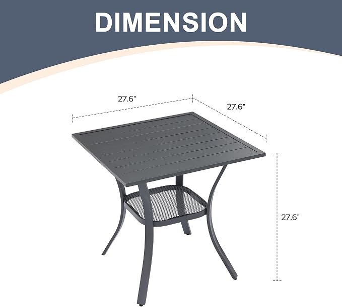 VICLLAX Patio Dining Table, Square Table Metal Outdoor Bistro Table - Image 3